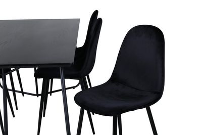 Venture Home Petra & Polar Rektangulärt Matbord 190 x 90 Svart + 6 st Matstolar Svart