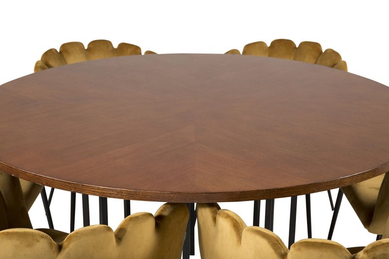 Venture Home Limhamn & Copenhagen 6 st Matstolar Gul + Runt Matbord ⌀140 Brun