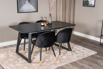 Venture Home Velvet & Inca 4 st Matstolar Svart + Rektangulärt Matbord 160 x 85 Svart