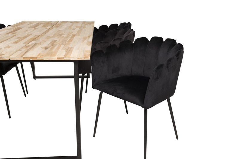 Venture Home Limhamn & Cirebon Matstolar Svart + Rektangulärt Matbord 200 x 90 Natur