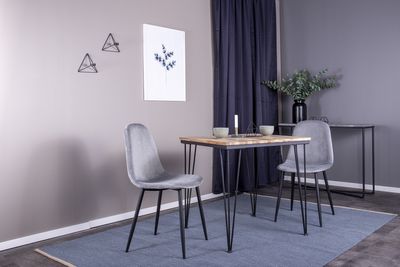 Venture Home Bali & Polar Rektangulärt Matbord 80 x 80 Natur + 2 st Matstolar Grå