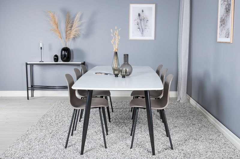 Venture Home Arctic & Polar 6 st Matstolar Beige + Rektangulärt Matbord 240 x 100 Vit