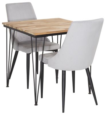 Venture Home Leone & Bali Matstolar 2 st Ljusgrå + Rektangulärt Matbord 80 x 80 Natur