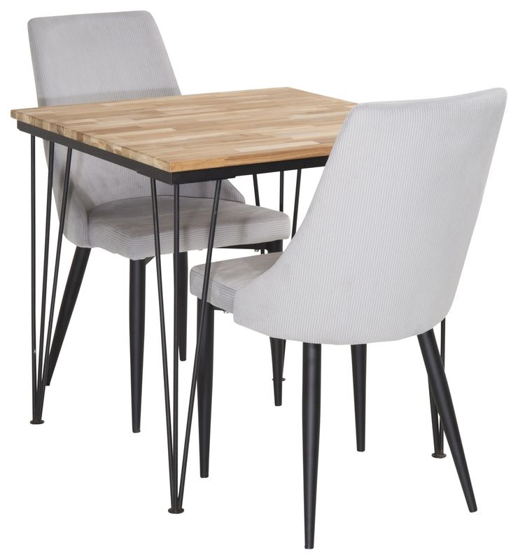 Venture Home Leone & Bali Matstolar 2 st Ljusgrå + Rektangulärt Matbord 80 x 80 Natur