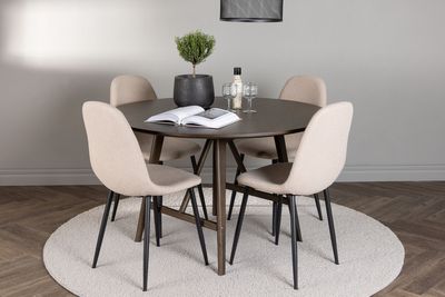 Venture Home Kaseidon & Polar Runt Matbord ⌀100 Mörkbrun + 4 st Matstolar Beige