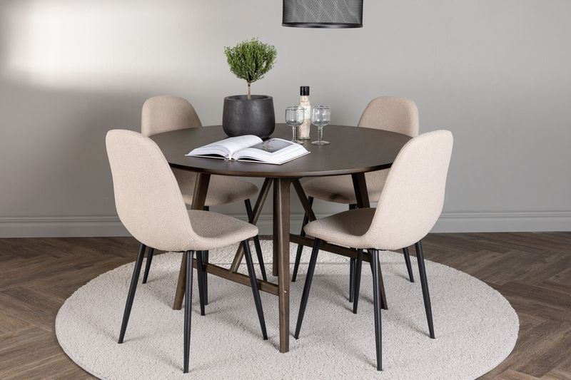 Venture Home Kaseidon & Polar Runt Matbord ⌀100 Mörkbrun + 4 st Matstolar Beige