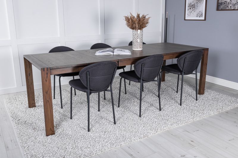 Venture Home Slider & Vault Rektangulärt Matbord 170 x 95 Natur + Matstolar 6-pack Svart