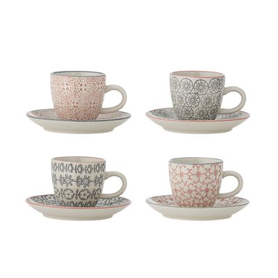 Bloomingville Cécile Espresso Kopp w/Saucer, Rose, Stengods - 24-pack