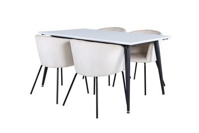 Venture Home Berit & Jimmy 4 st Matstolar Beige + Rektangulärt Matbord 150 x 90 Vit