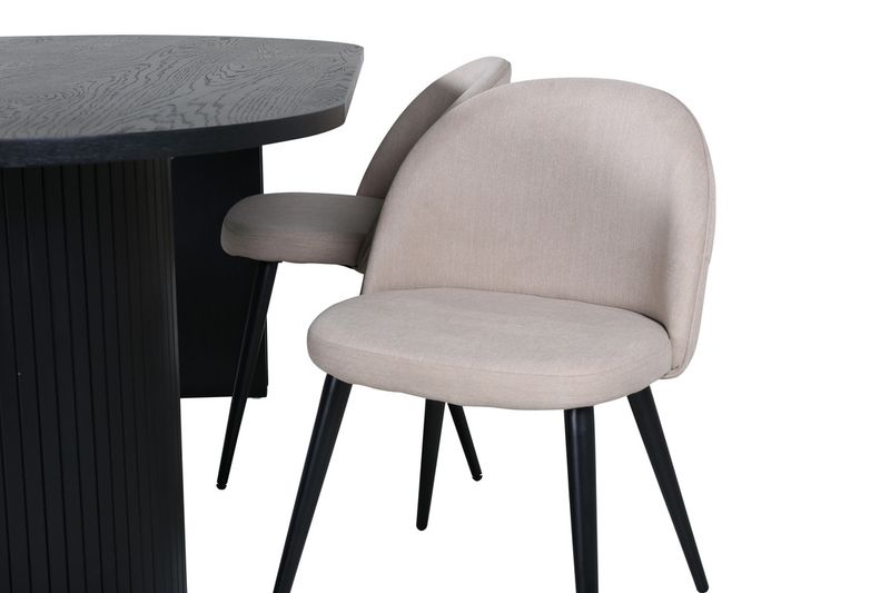 Venture Home Bianca & Velvet Ovalt Matbord 200 x 90 Svart + 4 st Matstolar Beige