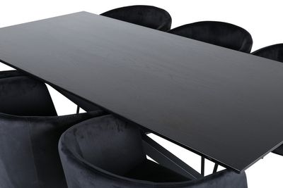 Venture Home Berit & Piazza 6 st Matstolar Svart + Rektangulärt Matbord 180 x 90 Svart