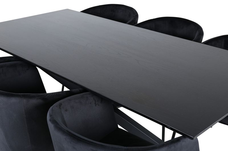 Venture Home Berit & Piazza 6 st Matstolar Svart + Rektangulärt Matbord 180 x 90 Svart