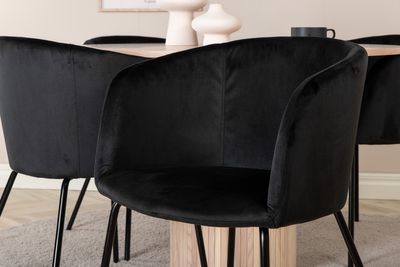 Venture Home Berit & Bianca 4 st Matstolar Svart + Runt Matbord ⌀110 Vitputsad