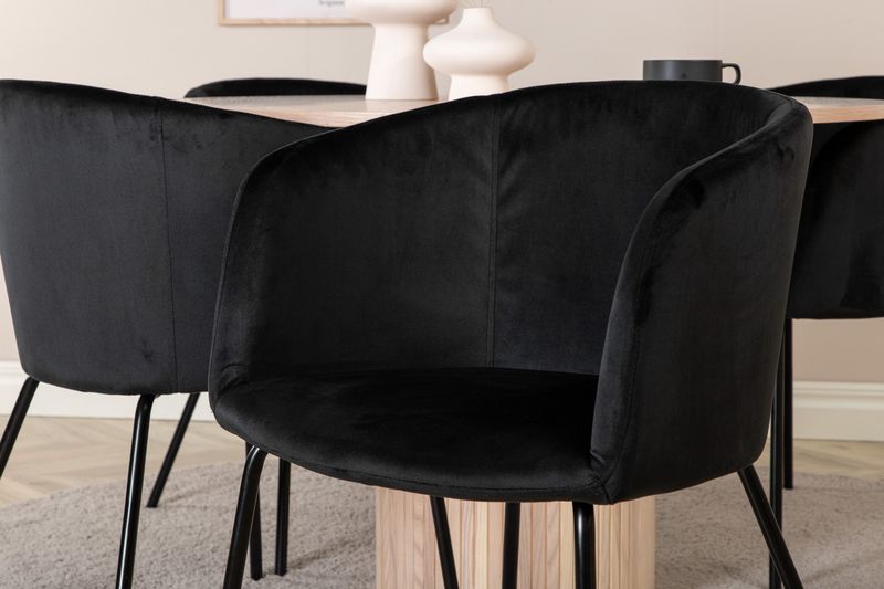 Venture Home Berit & Bianca 4 st Matstolar Svart + Runt Matbord ⌀110 Vitputsad