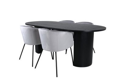 Venture Home Berit & Bianca 4 st Matstolar Grå + Ovalt Matbord 200 x 90 Svart