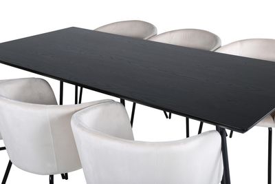 Venture Home Berit & Petra 6 st Matstolar Beige + Rektangulärt Matbord 190 x 90 Svart