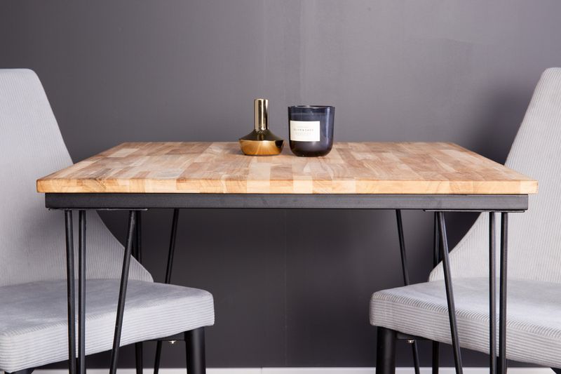 Venture Home Leone & Bali Matstolar 2 st Ljusgrå + Rektangulärt Matbord 80 x 80 Natur