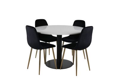 Venture Home Razzia & Polar Runt Matbord ⌀106 Vit + 4 st Matstolar Svart