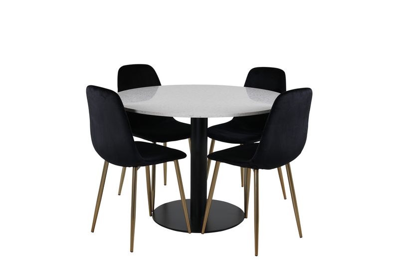 Venture Home Razzia & Polar Runt Matbord ⌀106 Vit + 4 st Matstolar Svart