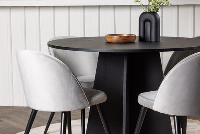 Venture Home Velvet & Bootcut 4 st Matstolar Grå + Runt Matbord ⌀110 Svart