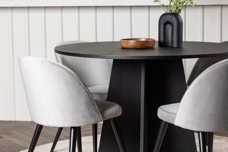 Venture Home Velvet & Bootcut 4 st Matstolar Grå + Runt Matbord ⌀110 Svart