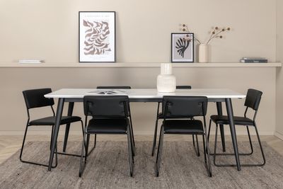 Venture Home Jimmy & Kenth Rektangulärt Matbord 195 x 90 Vit + 6 st Matstolar Svart
