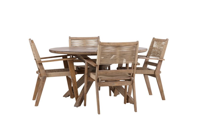 Venture Home Rosario & Peter Runt Matbord ⌀140 Brun + Matstolar 4-pack Brun