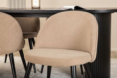 Venture Home Bianca & Velvet Ovalt Matbord 200 x 90 Svart + 4 st Matstolar Beige