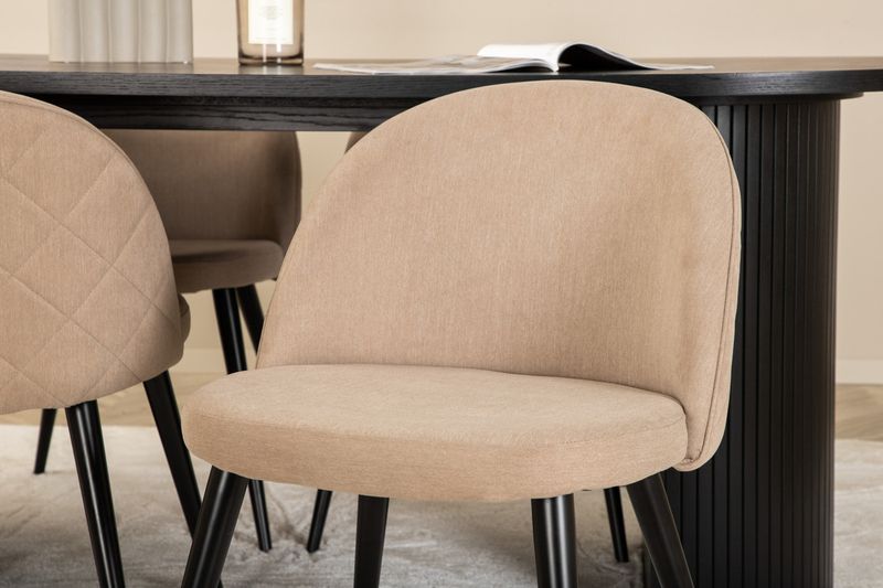 Venture Home Bianca & Velvet Ovalt Matbord 200 x 90 Svart + 4 st Matstolar Beige