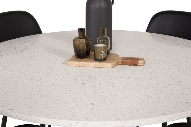 Venture Home Razzia & Polar Runt Matbord ⌀106 Vit + 4 st Matstolar Svart