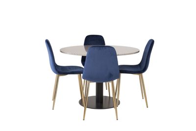 Venture Home Razzia & Polar Runt Matbord ⌀106 Grå + 4 st Matstolar Blå