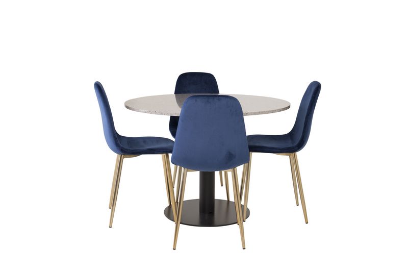 Venture Home Razzia & Polar Runt Matbord ⌀106 Grå + 4 st Matstolar Blå