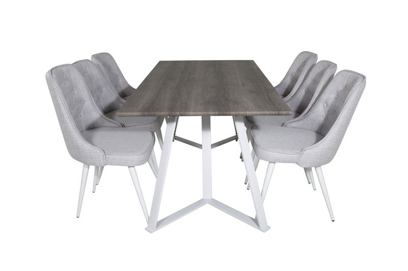 Venture Home Marina & Velvet Deluxe Rektangulärt Matbord 180 x 90 Grå + 6 st Matstolar Ljusgrå