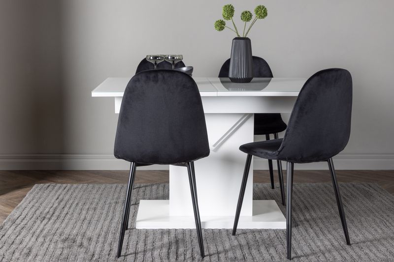 Venture Home Polar & Pluto 4 st Matstolar Svart + Rektangulärt Matbord 120 x 90 Vit