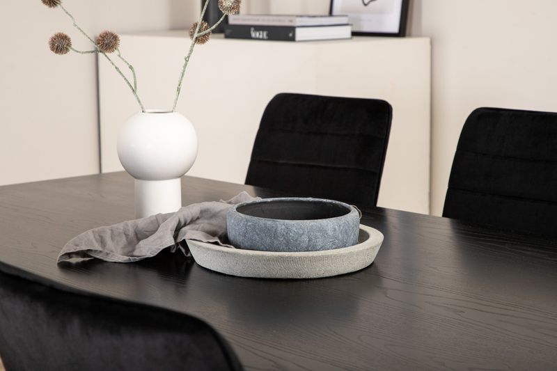 Venture Home Windu & Piazza 6 st Matstolar Svart + Rektangulärt Matbord 180 x 90 Svart