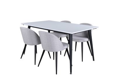 Venture Home Jimmy & Velvet Rektangulärt Matbord 150 x 90 Vit + 4 st Matstolar Grå