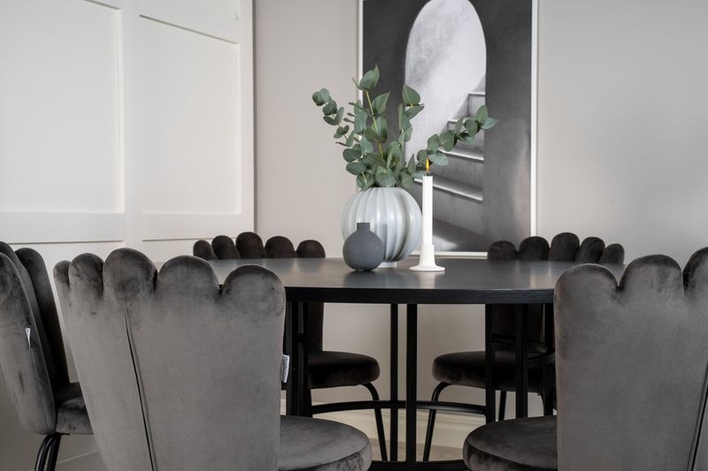 Venture Home Limhamn & Copenhagen 6 st Matstolar Grå + Runt Matbord ⌀140 Svart