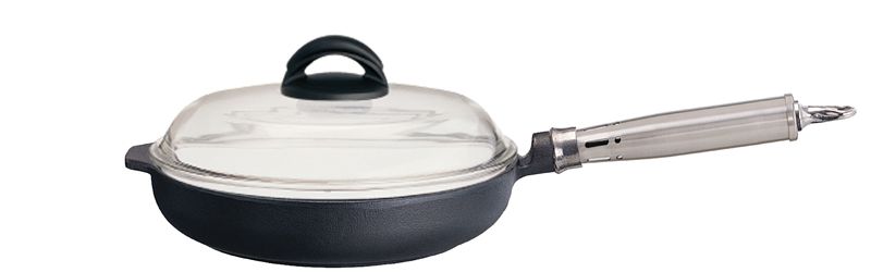 Ronneby Bruk, Traktörstekpanna Gjutjärn 24 cm Glaslock & Rostfritt Handtag