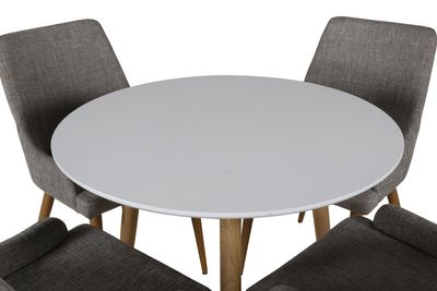 Venture Home Plaza & Polar 4 st Matstolar Grå + Runt Matbord ⌀90 Vit
