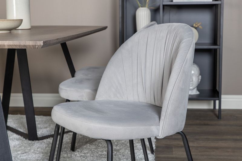 Venture Home Wrinkles & Marina 6 st Matstolar Grå + Rektangulärt Matbord 180 x 90 Natur