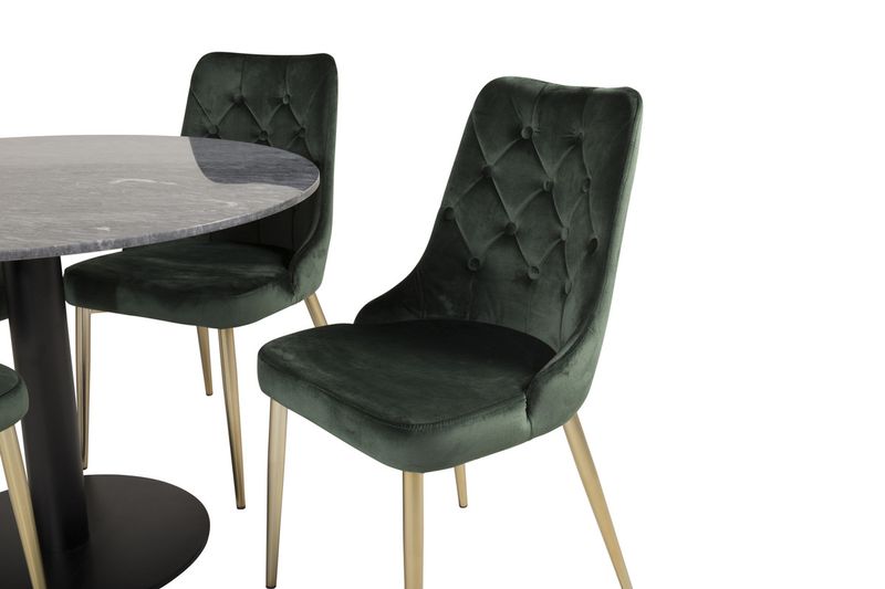 Venture Home Estelle & Velvet Deluxe Runt Matbord ⌀106 Mörkgrå + 4 st Matstolar Grön