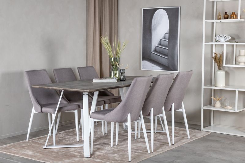 Venture Home Leone & Marina 6 st Matstolar Grå + Rektangulärt Matbord 180 x 90 Grå