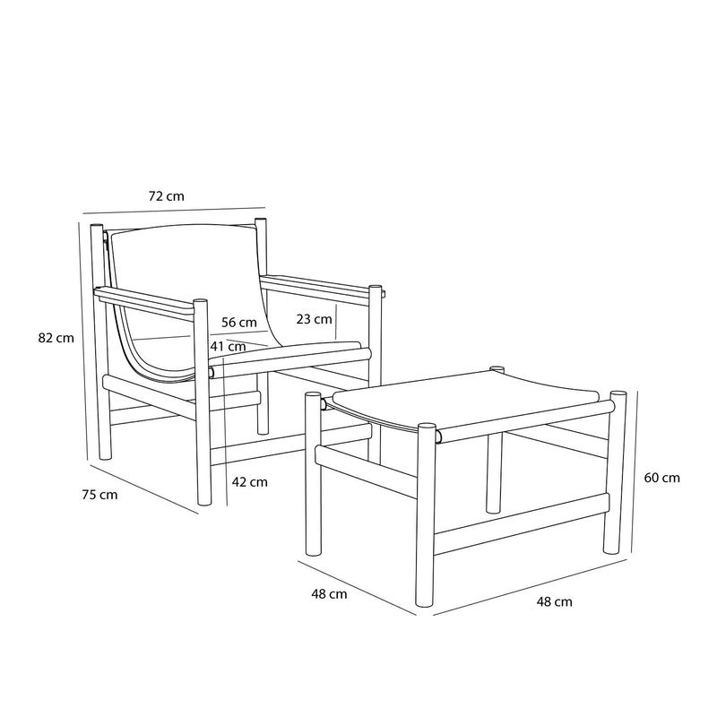Hübsch Heritage fåtölj med fotpall natur/beige