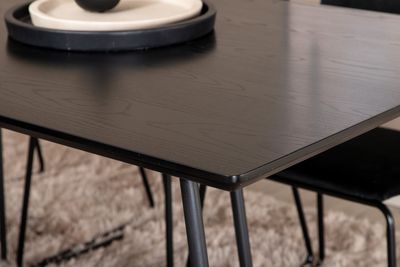 Venture Home Kenth & Petra 6 st Matstolar Svart + Rektangulärt Matbord 190 x 90 Svart