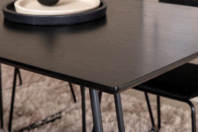 Venture Home Kenth & Petra 6 st Matstolar Svart + Rektangulärt Matbord 190 x 90 Svart