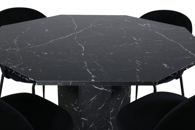 Venture Home Wrinkles & Marbs 4 st Matstolar Svart + Runt Matbord ⌀110 Svart