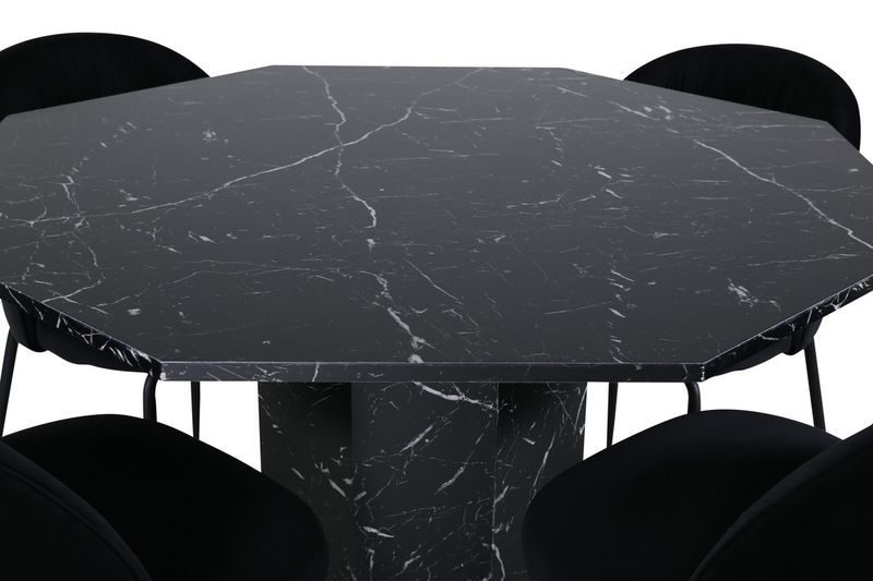 Venture Home Wrinkles & Marbs 4 st Matstolar Svart + Runt Matbord ⌀110 Svart