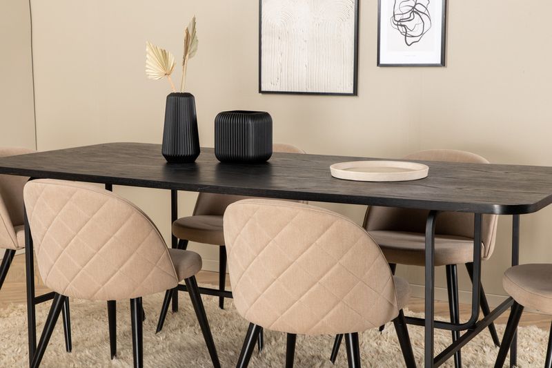 Venture Home Uno & Velvet Rektangulärt Matbord 200 x 90 Svart + 6 st Matstolar Beige
