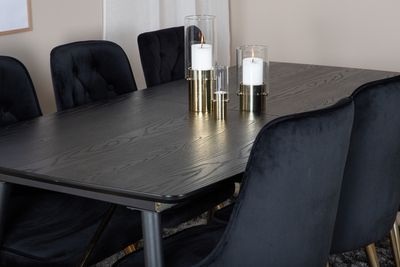 Venture Home Gold & Velvet Deluxe Rektangulärt Matbord 180 x 85 Svart + 6 st Matstolar Svart