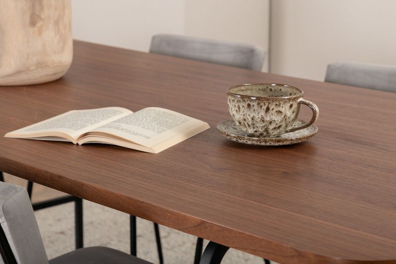 Venture Home Kenth & Uno 6 st Matstolar Grå + Rektangulärt Matbord 200 x 90 Natur